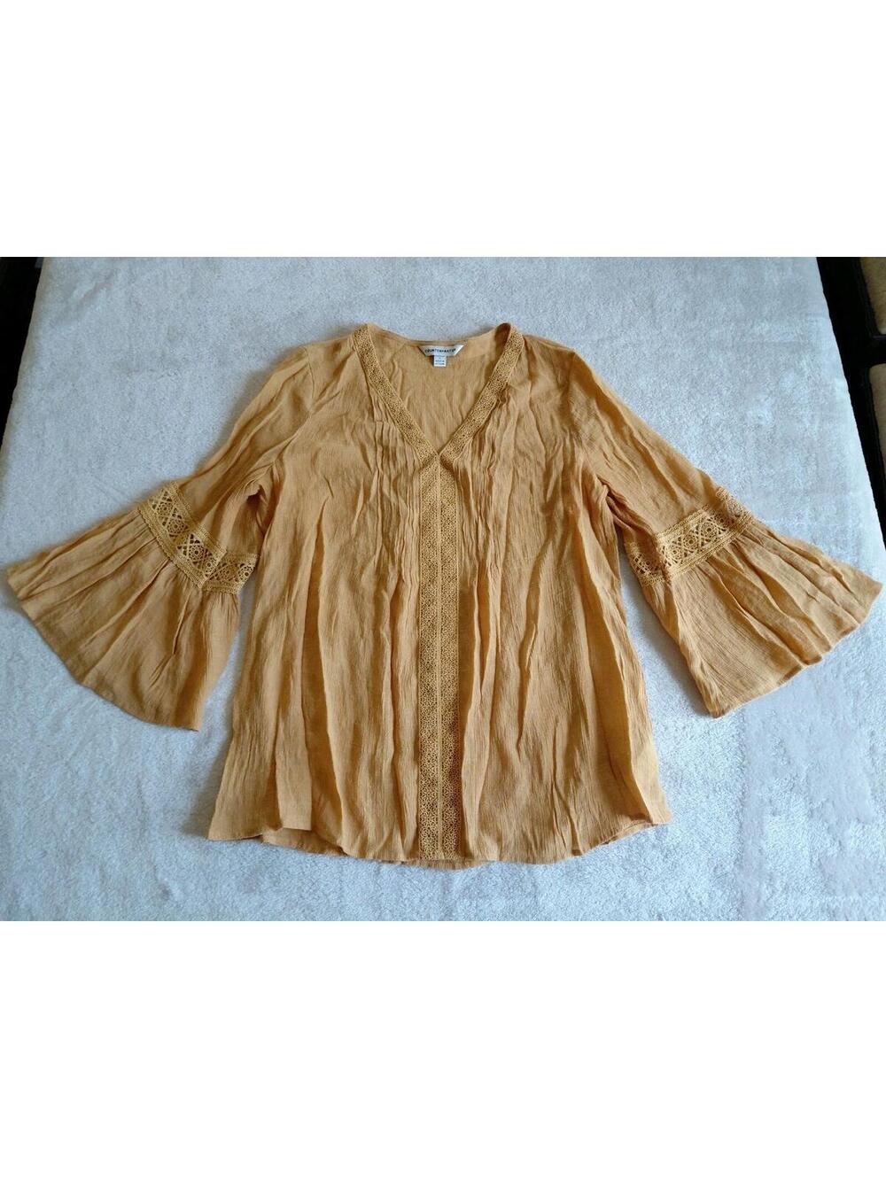 Counterparts Orange Bohemian Lace Bell Sleeve Tunic Blouse Large
